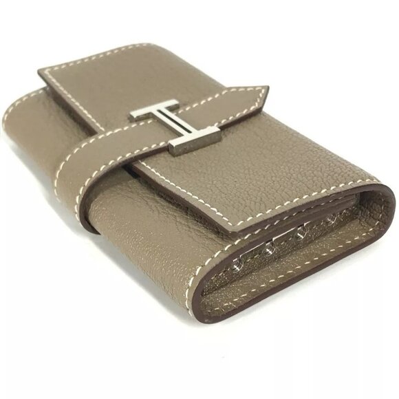HERMES 4 key case Bearn Key H logo Key Case Chevre Etoupe Beige/SilverHardware - Picture 10 of 10